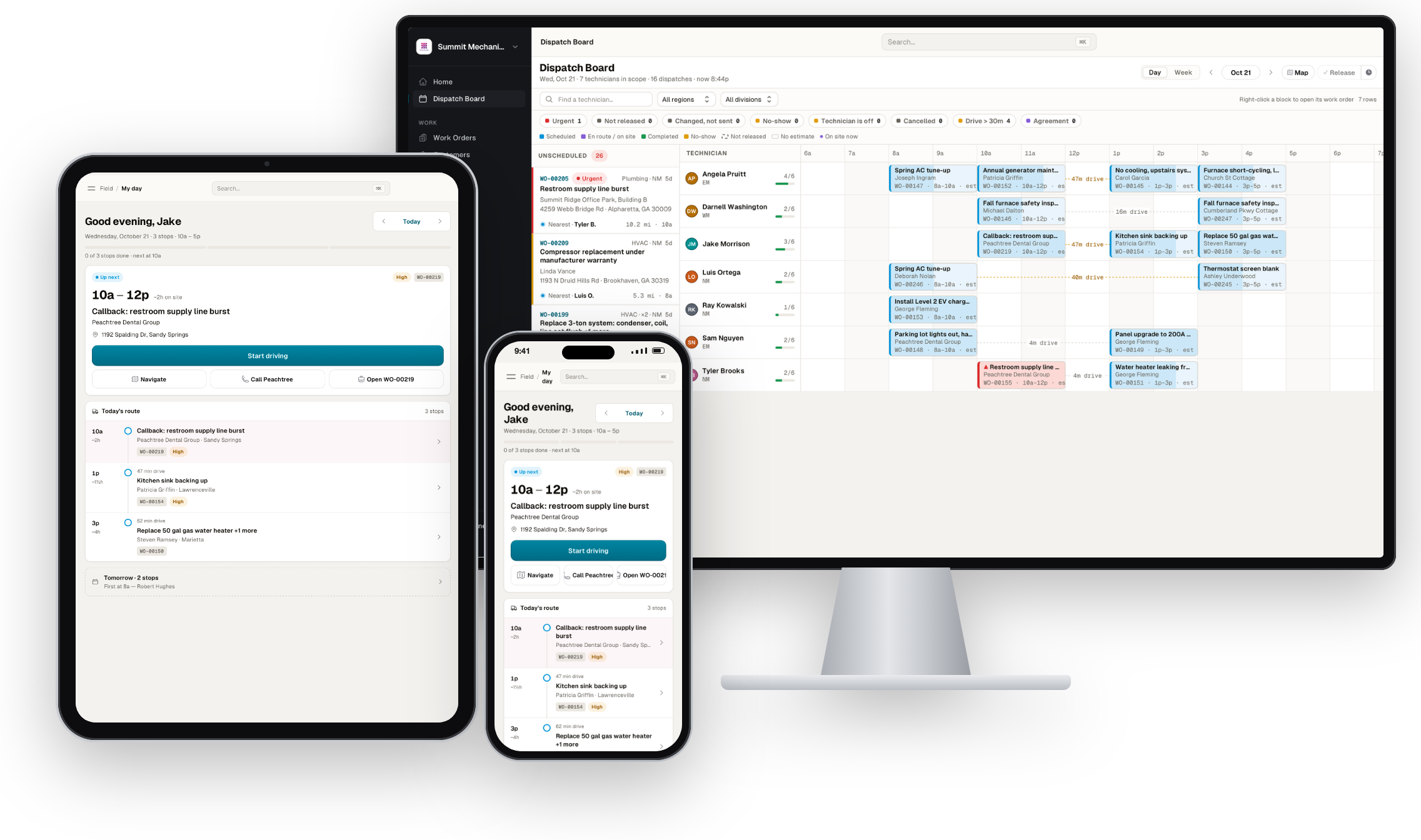 Dispatch on a desktop monitor, tablet and phone